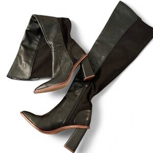 New Knee High Vince Camuto's Dreven Black Leather Block Heel Womens Boots Sz 7.5
